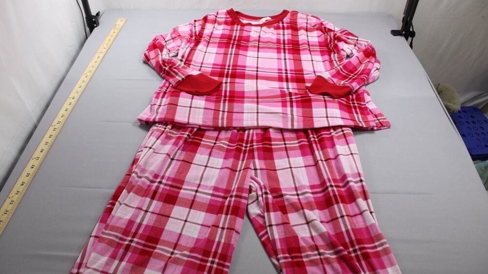 Joyspun Plaid Pajama Set Womens L 12-14 Pink Red Sleepwear Loungewear